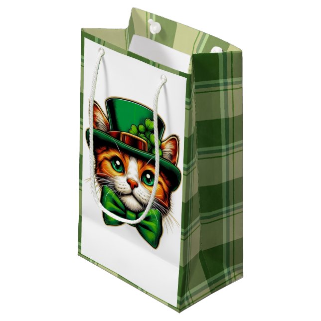 Petit Sac Cadeau Chat mignon/chaton Saint Patrick's Day (Devant Angle)