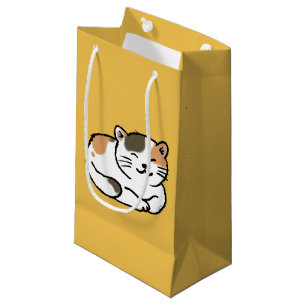 Petit Sac Cadeau chat orange et noir de calicot pelucheux mignon