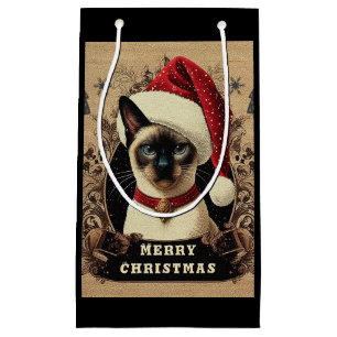 Petit Sac Cadeau Chat Siamese, Noël Père Noël Kitten