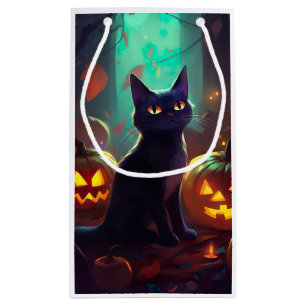 Petit Sac Cadeau Chat Smoking Tuxedo d'Halloween avec des Citrouill