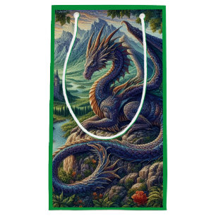 Petit Sac Cadeau Château du Dragon médiéval coloré