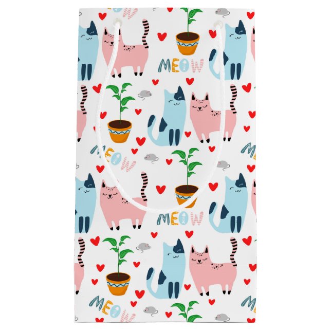 Petit Sac Cadeau Chats amusants et souris avec les coeurs (Devant)