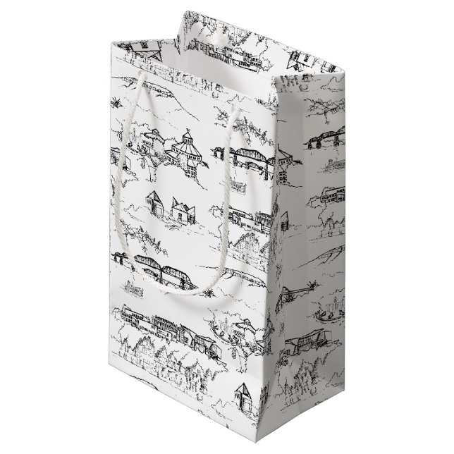 Petit Sac Cadeau Chattanooga Toile noir et blanc (Devant Angle)