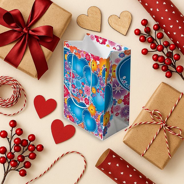 Petit Sac Cadeau Cheerful Blue Heart Celebration (Créateur téléchargé)