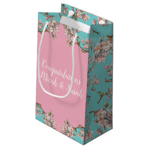 Petit Sac Cadeau Cherry Blossom Turquoise Baby shower Vintage rétro