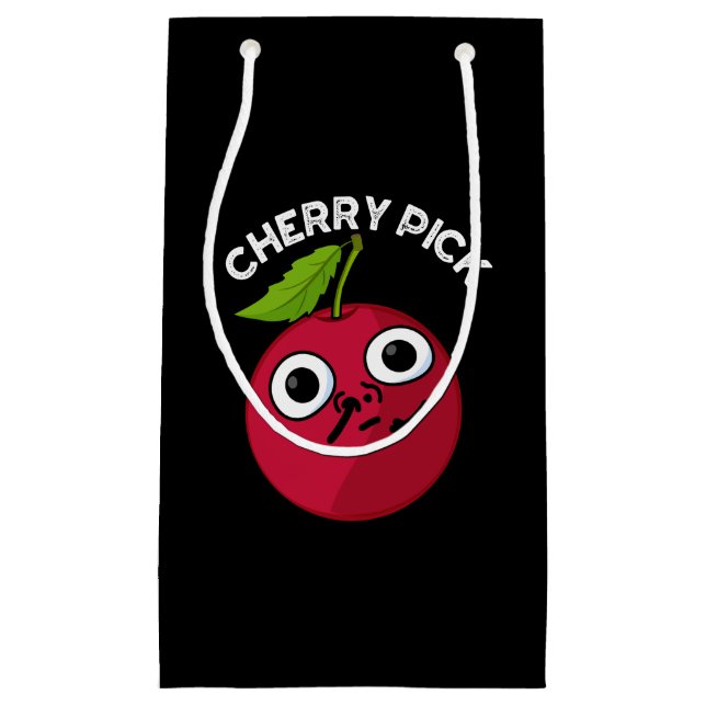 Petit Sac Cadeau Cherry Pick Funny Fruit Pun Dark BG (Devant)