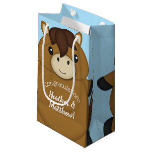 Petit Sac Cadeau Cheval Baby shower bleu