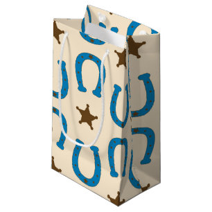 Petit Sac Cadeau Cheval bleu fer à cheval Marron étoile de shérif V