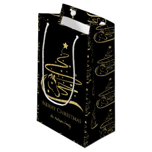 Petit Sac Cadeau Cheval sapin de Noël parties scintillant d'or éque