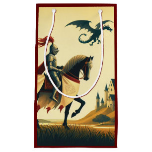 Petit Sac Cadeau Chevalier médiéval et château de wyvern fantasy