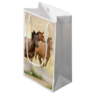 Petit Sac Cadeau Chevaux dans le coucher du soleil