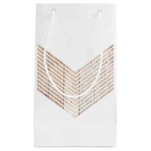 Petit Sac Cadeau Chevron minimaliste blanc avec du bois
