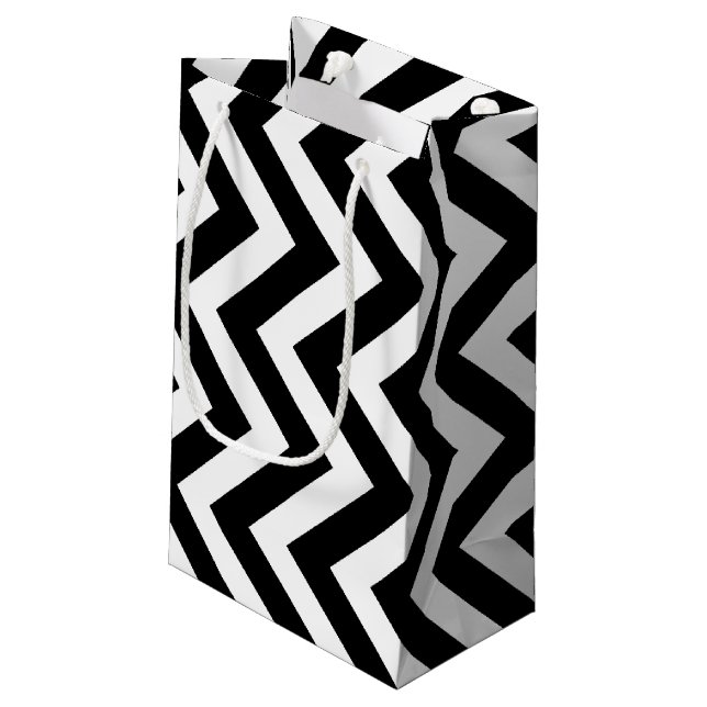 Petit Sac Cadeau Chevron vertical noir et blanc de grande taille (Dos Angle)