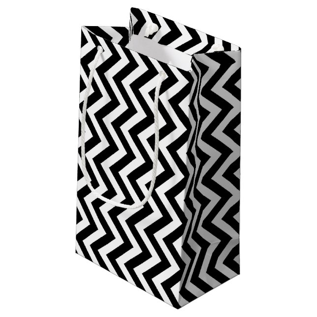 Petit Sac Cadeau Chevron vertical noir et blanc moyen (Dos Angle)