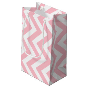 Petit Sac Cadeau Chevron vertical rose et blanc de grande taille