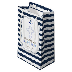 Petit Sac Cadeau Chic Baptême Nautique Vagues Ancre