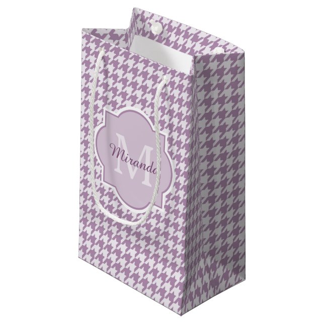 Petit Sac Cadeau Chic Monogramme Lumière Purple Houndstooth Avec No (Devant Angle)