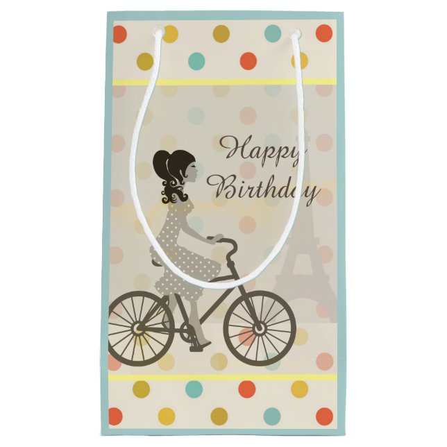 Petit Sac Cadeau Chic Paris Girl Riding Bike Jote Anniversaire (Devant)