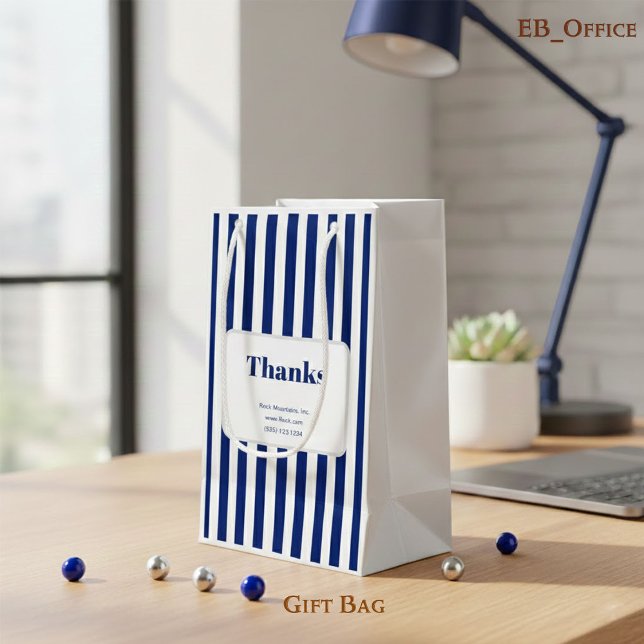 Petit Sac Cadeau Chic rayures verticales bleues marine pour Entrepr (Créateur téléchargé)