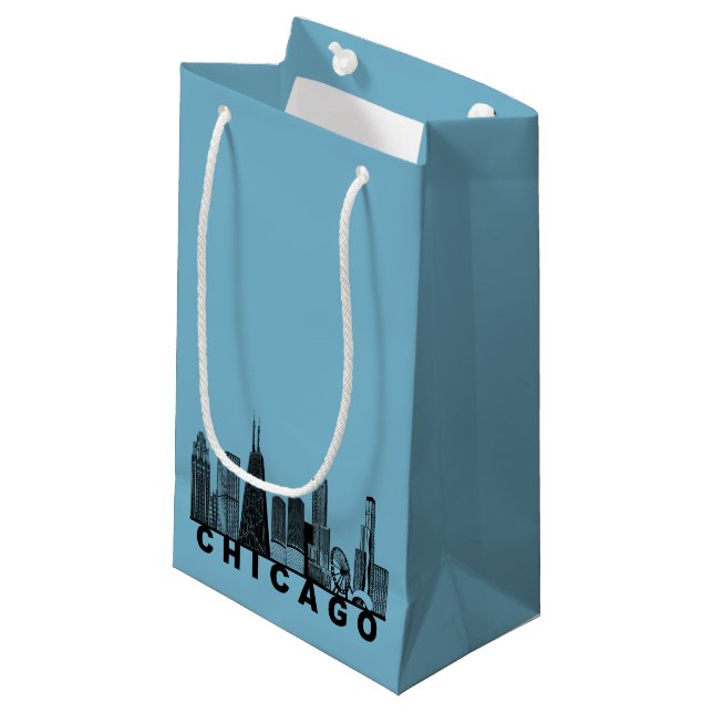 Petit Sac Cadeau Chicago Skyline Silhouette  (Devant Angle)