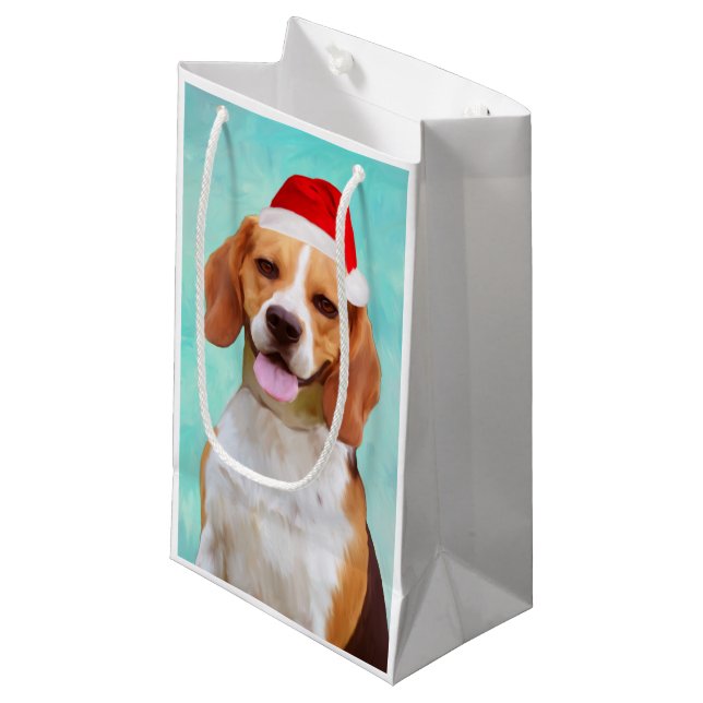 Petit Sac Cadeau Chien beagle Noël Portrait de chapeau de Noël (Devant Angle)
