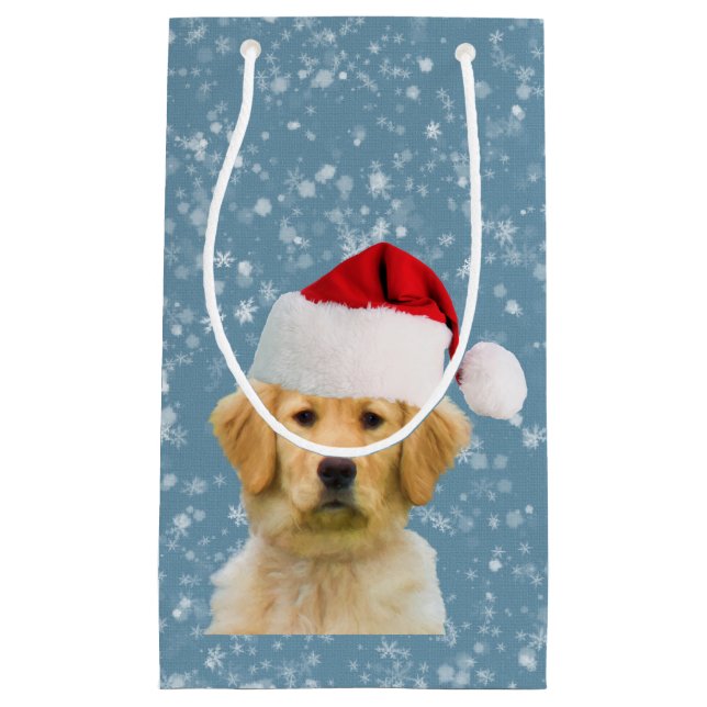 Petit Sac Cadeau Chien de golden retriever dans le casquette de (Devant)