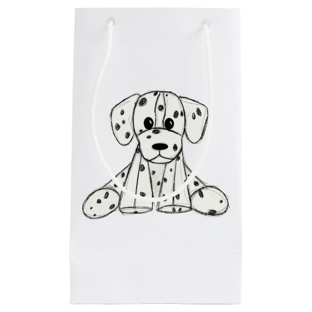 Petit Sac Cadeau Chien en dalmate dessin simple noir (Devant)