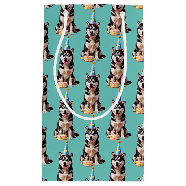 Petit Sac Cadeau Chien Husky Birthday (Devant)