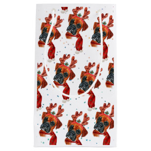 Petit Sac Cadeau Chien mignon de boxe avec rennes Antlers Noël