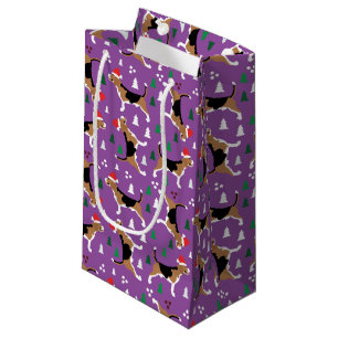 Petit Sac Cadeau Chiens Beagles de Noël Chiens pourpres Motif de Pè