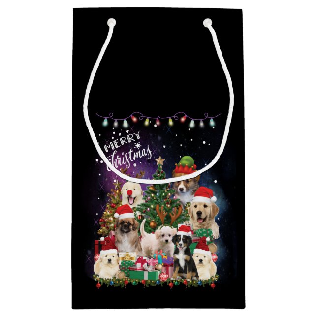 Petit Sac Cadeau Chiens Joyeux Noël Lumière (Dos)