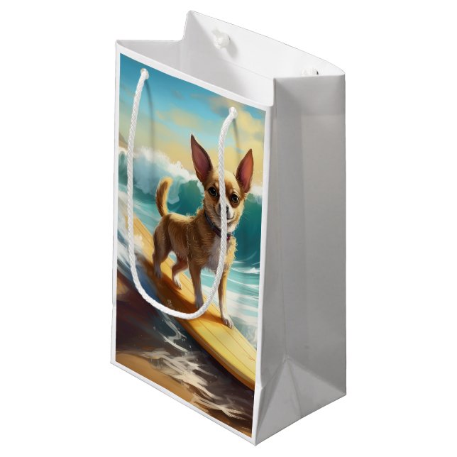 Petit Sac Cadeau Chihuahua Beach Surf Peinture (Devant Angle)