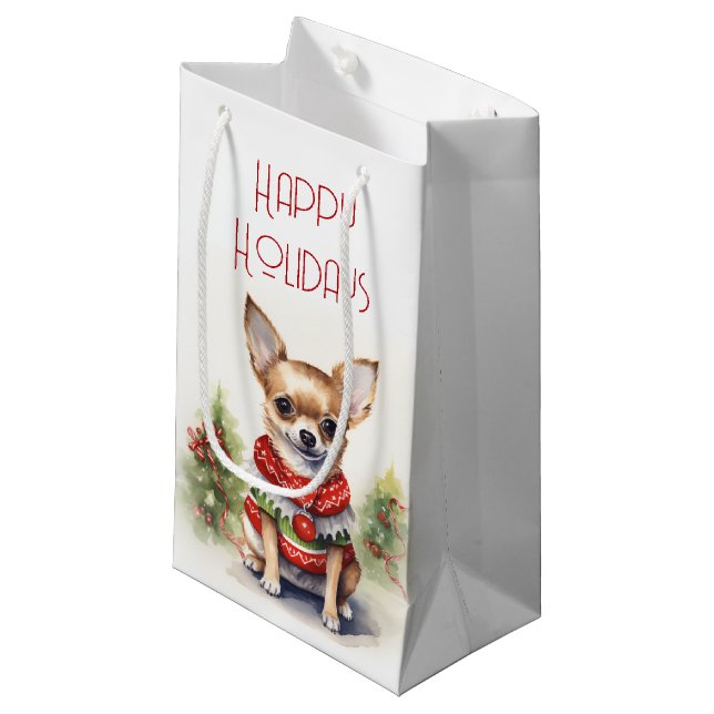 Petit Sac Cadeau Chihuahua de Noël avec Sweat de vacances (Devant Angle)