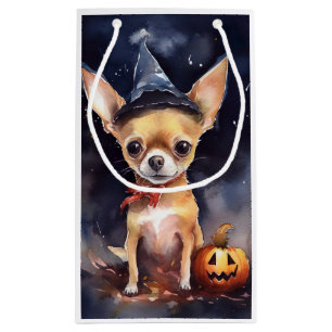 Petit Sac Cadeau Chihuahua d'Halloween avec la peur Citrouille