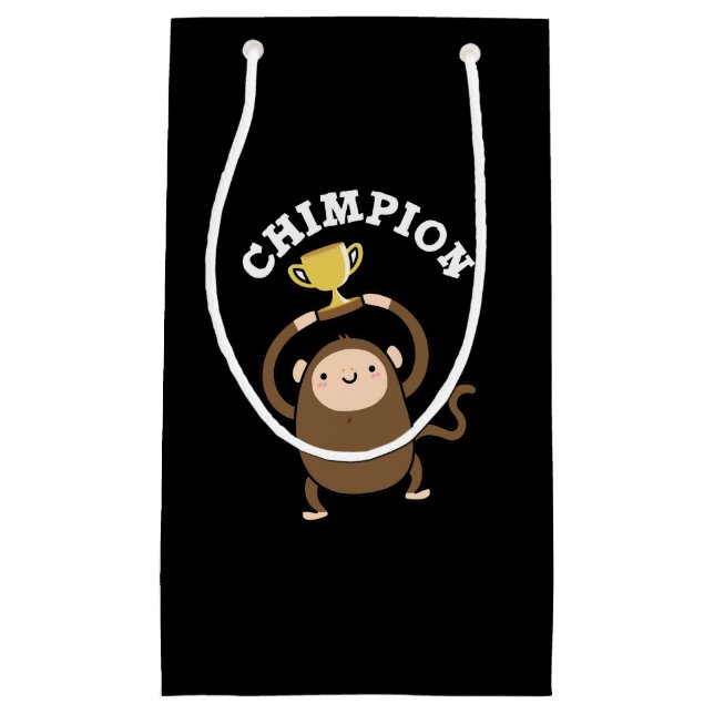 Petit Sac Cadeau Chimpion Funny Champion Chimpanzé Pun Dark BG (Devant)