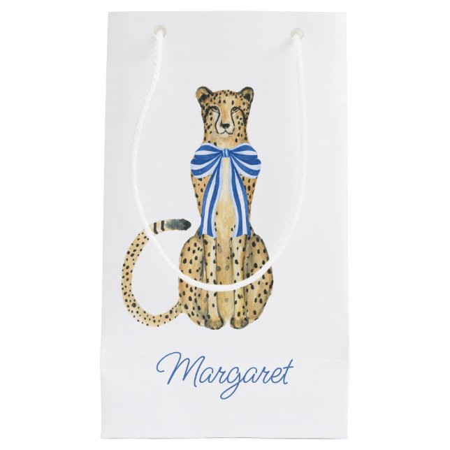 Petit Sac Cadeau Chinoiserie Aquarelle Bow Cheetah (Devant)