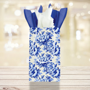 Petit Sac Cadeau Chinoiserie Bleu Blanc Floral