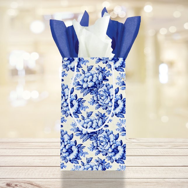 Petit Sac Cadeau Chinoiserie Bleu Blanc Floral (Créateur téléchargé)