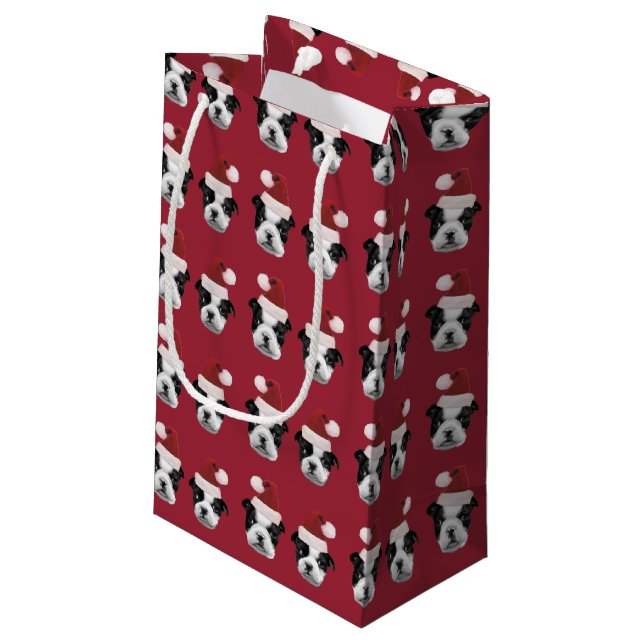 Petit Sac Cadeau Chiots de Boston Terrier de Noël (Dos Angle)