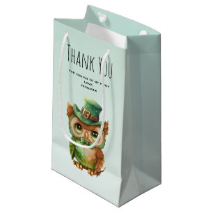 Petit Sac Cadeau Chouette dans un Merci vert Top Hat Party