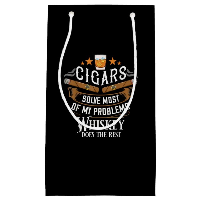 Petit Sac Cadeau Cigars Solve Most Of My Problems Whiskey (Devant)