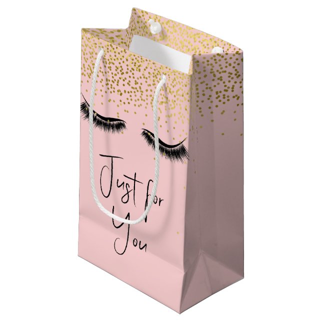 Petit Sac Cadeau Cils avec paillettes d'or (Devant Angle)