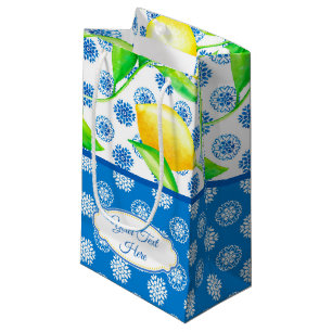 Petit Sac Cadeau Citron et azulejos bleu personnalisés