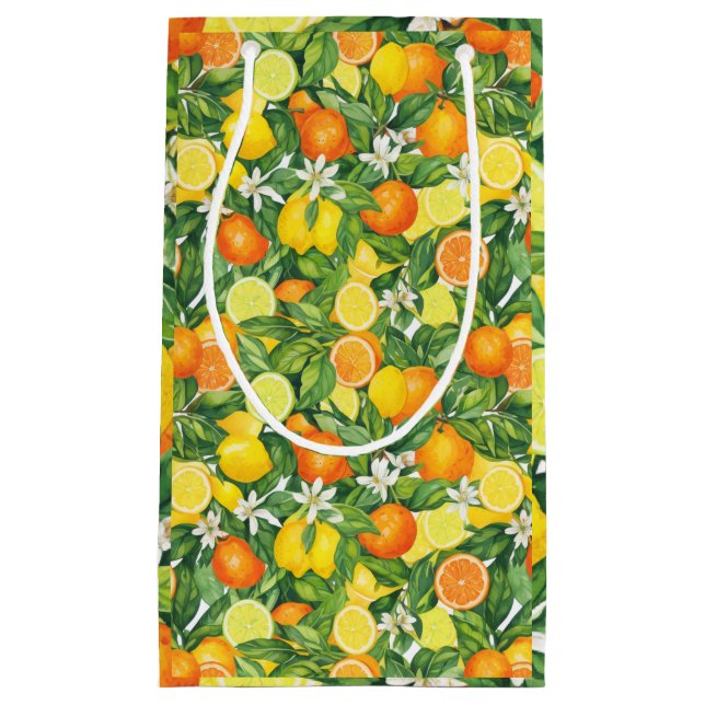 Petit Sac Cadeau Citron & Oranges Aquarelle Méditerranéenne P (Devant)
