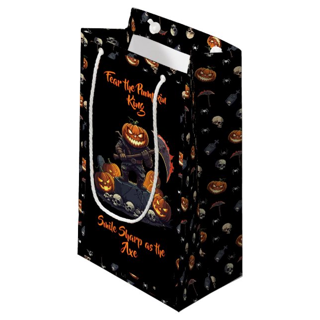 Petit Sac Cadeau 🖤 Citrouille noir King Halloween 🎃 (Devant Angle)
