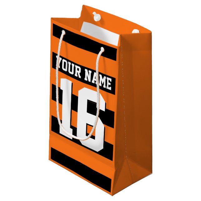 Petit Sac Cadeau Citrouille Orange Black Team Jersey Preppy Stripe (Devant Angle)