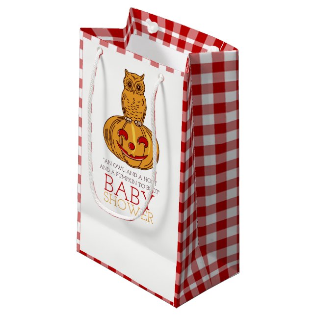 Petit Sac Cadeau Citrouille Owl & En vichy Baby shower (Devant Angle)