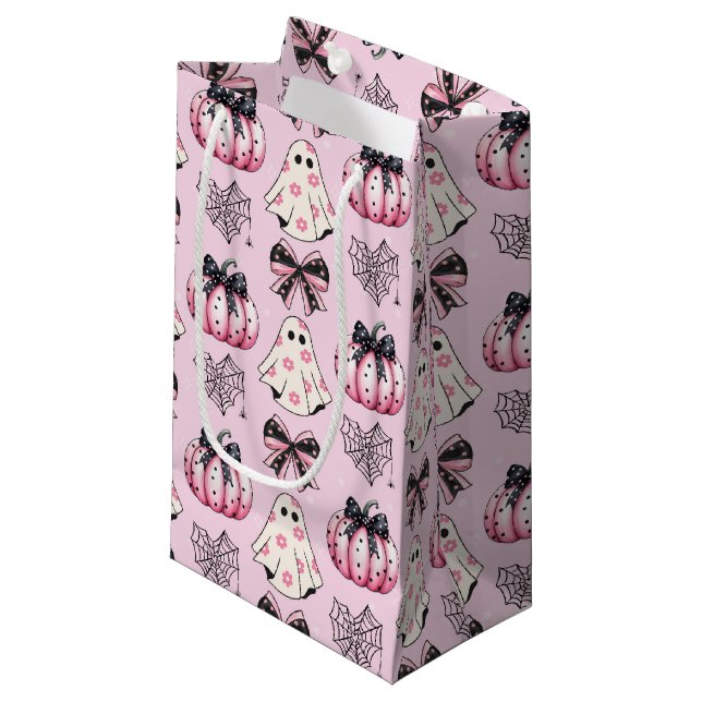 Petit Sac Cadeau Citrouille rose Coquette Ghosts Motif d'Halloween (Devant Angle)