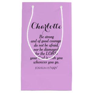 Petit Sac Cadeau Clair Violet Courage Bible Verse Nom personnalisé