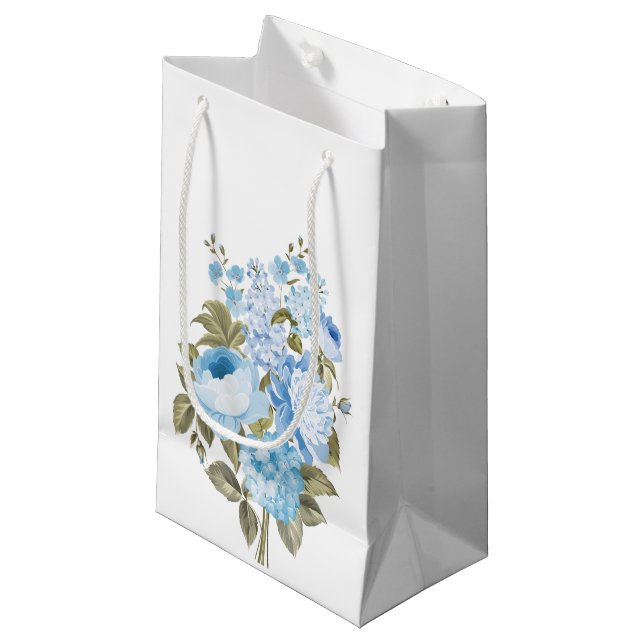 Petit Sac Cadeau Classy Chic bleu floral (Devant Angle)